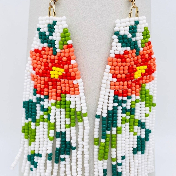 NWT - Floral Beaded Fringe Earrings - Multicolor - Picture 4 of 5